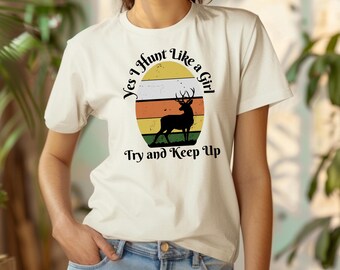 Camisa engraçada de caça feminina, moletom, moletom com capuz. Camiseta Yes I Hunt Like a Girl. Presente de arco e flecha e caça ao veado. Equipamentos de camuflagem e atividades ao ar livre Gildan