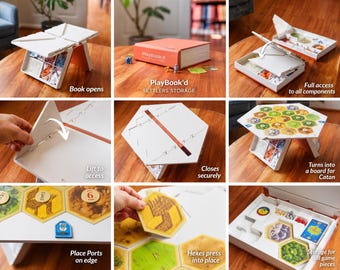 PlayBook'd Settlers-opslag | Catan-organizer | Opbergboek voor bordspellen | Game-organizer voor op tafel | Opslagoplossing voor planken | Cadeau gameavond