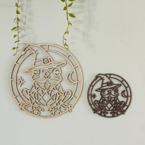 Witch Hat Frog Wall Hanger: Boho Halloween Decor, Laser Engraved Wood