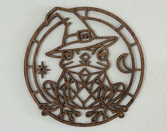 Witchy Frog Wall Hanger | Moon Magic Frog Art | Boho Nature Witch Decor