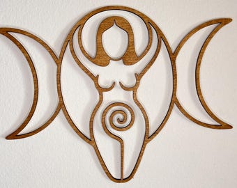 Triple Moon Goddess Wood Wall Art: Witchy Altar Decor