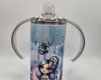 Vaso infantil personalizado con diseño de sirena, 12 oz