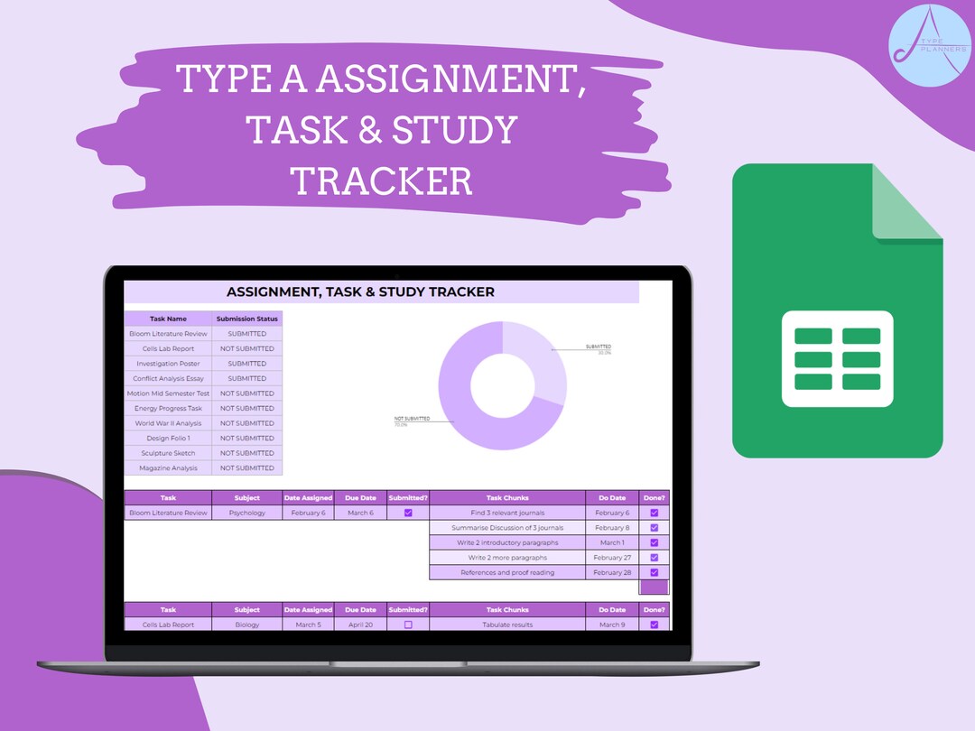 ASSIGNMENT, TASK, STUDY Tracker Task Chunking Dynamic Calendar Google ...