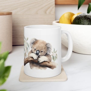 Cute Koala on a branch: Watercolor Painting Outback Mug - 11 oz | Unique Design | Coffee & Tea Cup