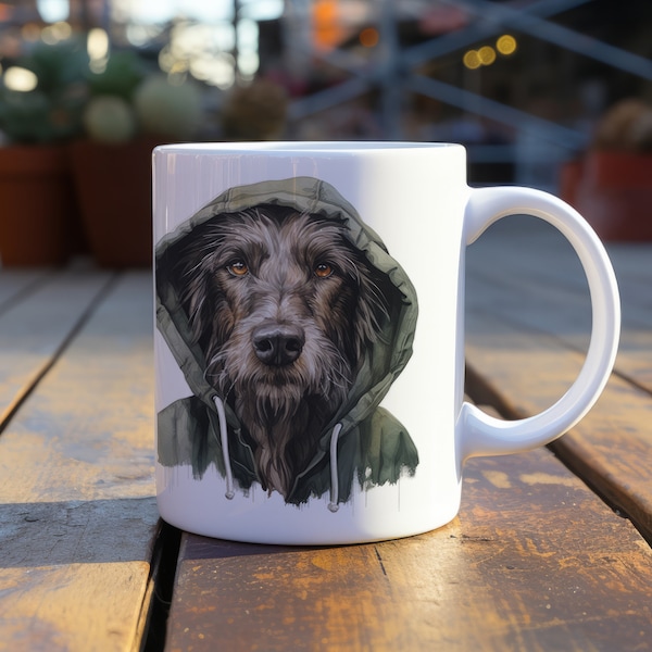 Irish Wolfhound in a hoodie, 11oz Mug- Urban Style Coffee Cup for Dog Lovers, Pet Themed Drinkware