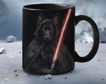 Fun Star Wars Inspired Black German Shepherd Dog Mug | Sith Lord Canine Coffee Cup | Unique Gift for Fans