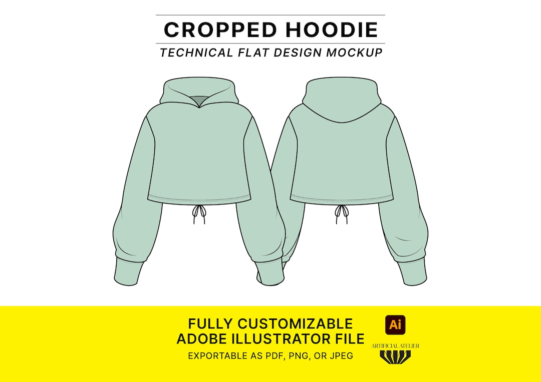 Cropped Hoodie Vector Mockup, Readytouse Technical Flats for Cropped Hoodie Vector Mockup, Readytouse Technical Flats for