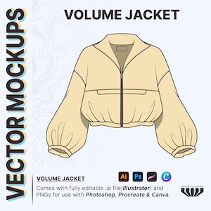Tech Pack for Puffy Jacket, Fashion CADs for Beginners & Professionals, Vector Mockups for Clothing Brands Designers - Illustrator, Canva