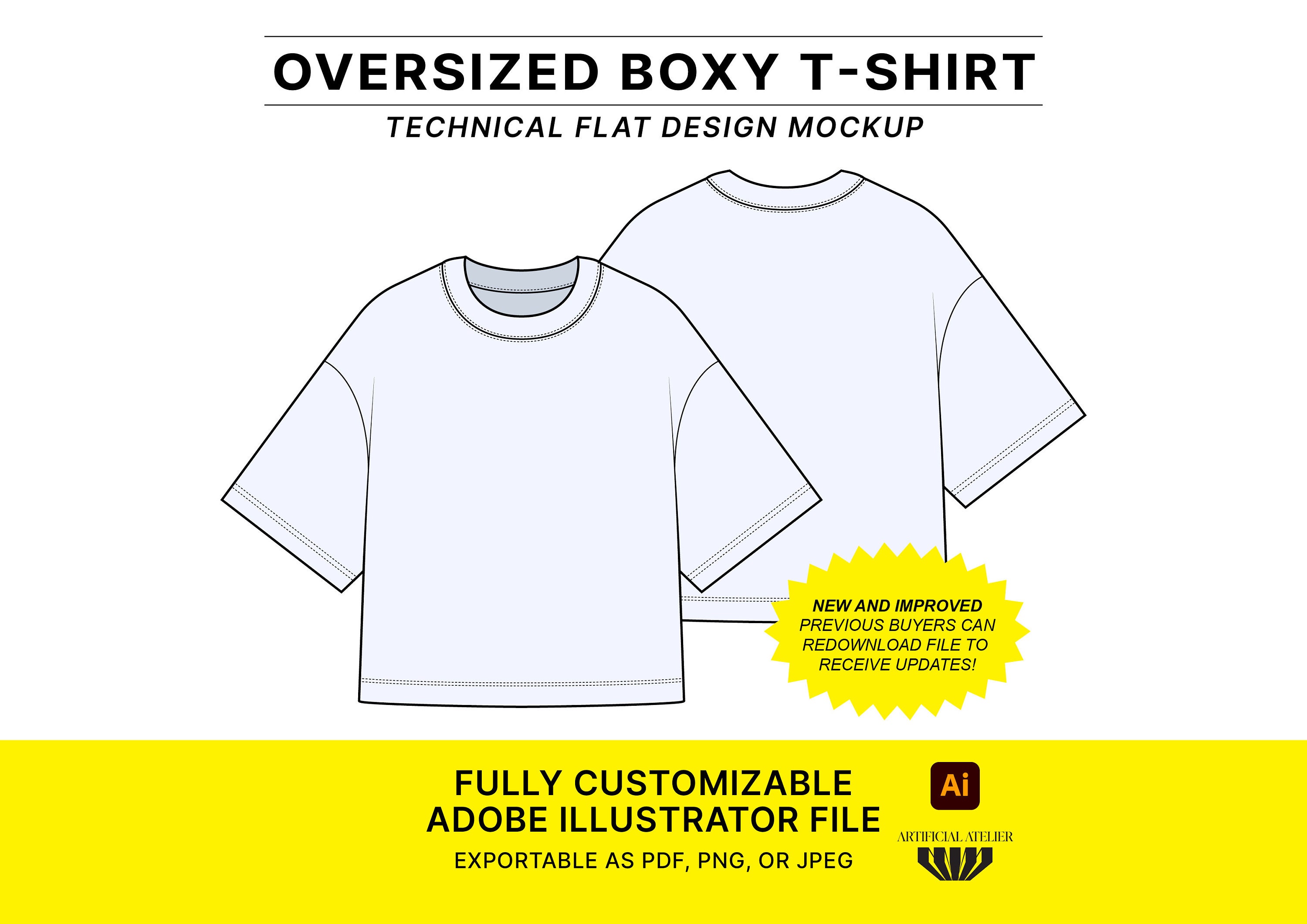 Oversized Tshirt Vector Template, Streetwear Boxy Tee, Concept Sheet Oversized Tshirt Vector Template, Streetwear Boxy Tee, Concept Sheet