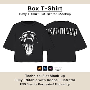 Box T-Shirt Mockup, semplice pacchetto tecnico per il design di T-shirt, modificabile con Adobe Illustrator, Photoshop, Procreate, Fashion Design