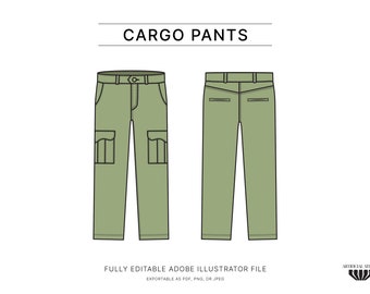 Cargo Pants Tech Pack Template, Concept Sheet for Fashion Designers, Ready-to-use Vector Drawing, Create Ideas Quickly