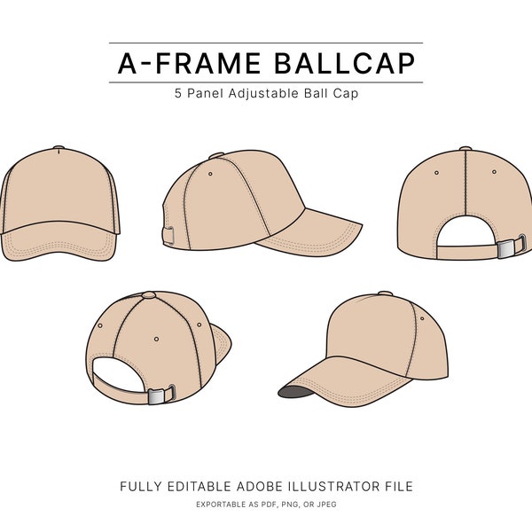 Baseball Cap Mockup Template, with Vector Drawings, Design-Ready Hat for Fashion Designers and Students