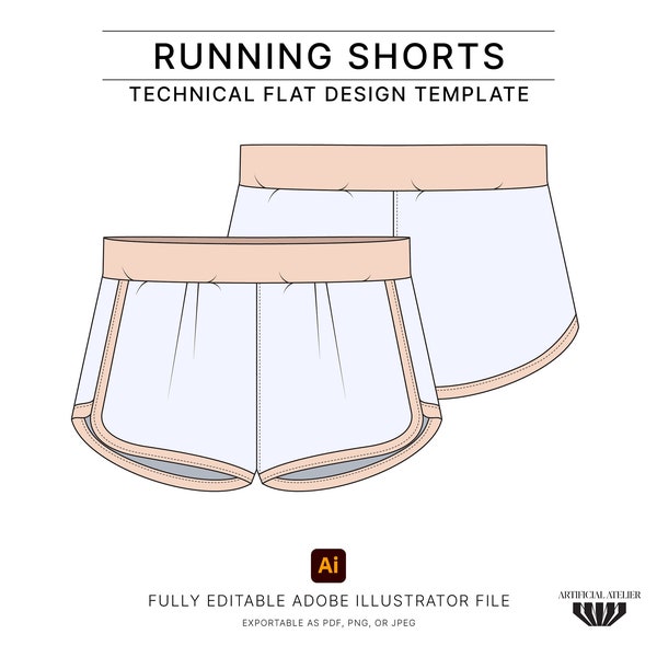 Running Shorts Vector Mockup, Ready-to-use Fashion Flats, for Fashion Design, Tech Pack Template