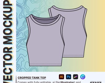 Cropped Tank Top Mockup, Flatsketch Template (Digital Download)