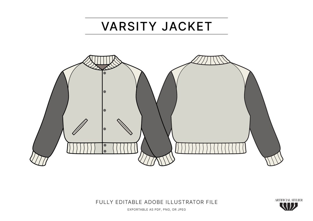 Varsity Jacket Mockup Template , for Fashion Designers, Vector Drawing ...