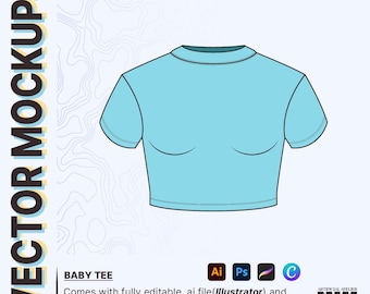 Maqueta vectorial de camiseta para bebé, plantilla de camiseta recortada (descarga digital)