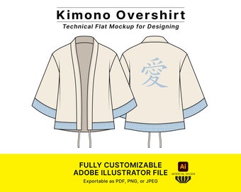 Kimono-overshirt vectormodel, modeontwerpsjabloon (AI, pdf)
