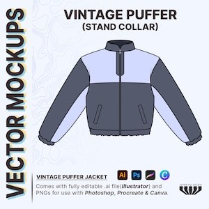 Tech Pack for Vintage Puffer, Fashion CADs for Beginners and Professionals, Vector Mockups for Clothing Brands Designers, Illustrator, Canva