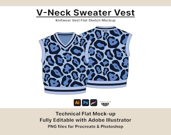 Sweater Vest Vector Mockup, Tech Pack Template (Digital Download)