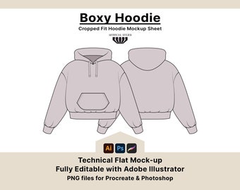 Buy Boxy Hoodie Vector Mockup Streetwear Sweatshirt Concept Sheet for Fashion Designers Technical Mockup Adobe Illustrator Online in India Etsy