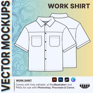 Work Shirt Vector Mockup, Tech Pack Template, Casual Shirt Technical Drawing, Fully Editable Illustrator File