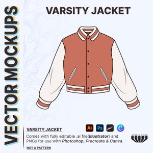 Varsity Jacket Vector Mockup, Fully Editable Illustrator File, Fashion Flats for Designing Clothing, Tech Pack Template