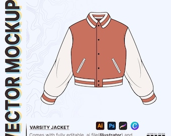 Varsity Jacket Vector Mockup, Fully Editable Illustrator File, Fashion Flats for Designing Clothing, Tech Pack Template
