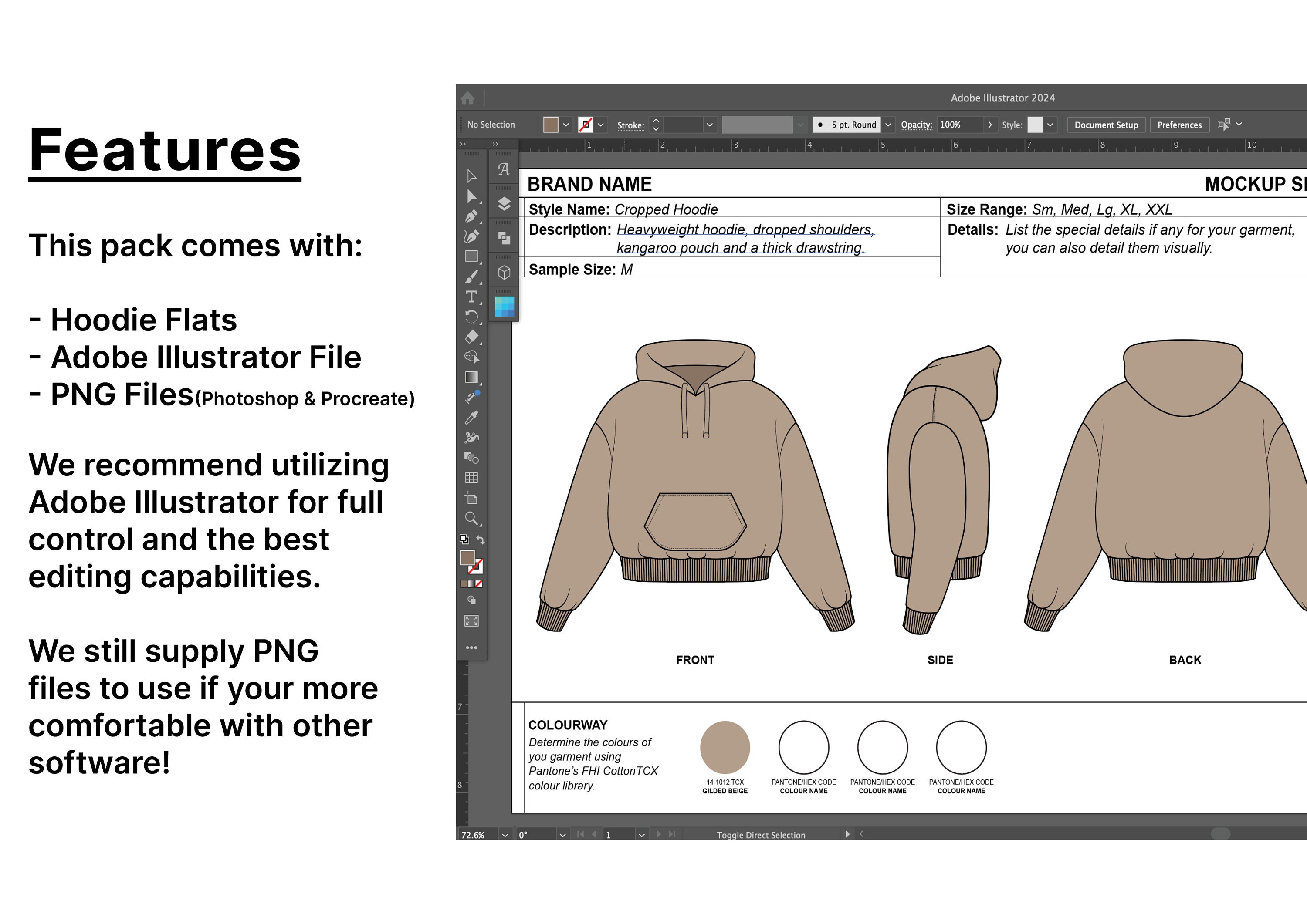 Boxy Hoodie Mockup Vector Template for Designers Technical Flats for Boxy Hoodie Mockup Vector Template for Designers Technical Flats for