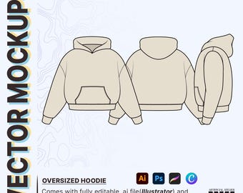 Tech Pack for Hoodies | CAD Fashion Mockups for Clothing Brands | Fashion Flatsketch Templates | Compatible with Illustrator, Procreate