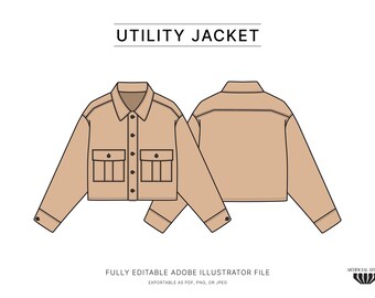 Utility Jacket Vector Template, Concept Sheet for Fashion Designers, Fashion Design Tech Pack