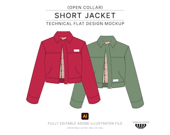 Utility Jacket Vector Mockup, Women's Jacket Fashion Flats, Ready-to-use Technical Drawing,