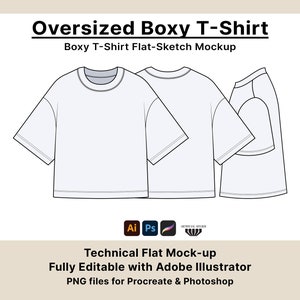 Modello vettoriale per maglietta oversize, maglietta squadrata streetwear, foglio concettuale - mockup di abbigliamento, Adobe Illustrator fai da te
