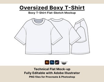 Oversized T-Shirt Vector Template, Streetwear Boxy Tee, Concept Sheet - Clothing Mockup, Adobe Illustrator DIY