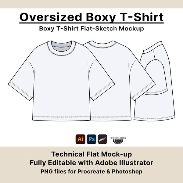 Oversized T-Shirt Vector Template, Streetwear Boxy Tee, Concept Sheet - Clothing Mockup, Adobe Illustrator DIY