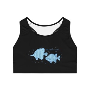 Soutien-gorge de sport sur le thème de l&#39;océan, haut de sport à imprimé poisson pour le yoga, la salle de sport, activités aquatiques, cadeau pour les amateurs de fitness, noir et bleu bleu