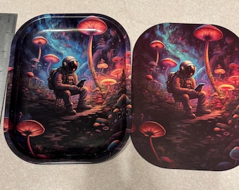 Bandeja para liar de 7 pulgadas con tapa con diseño de astronauta y hongo