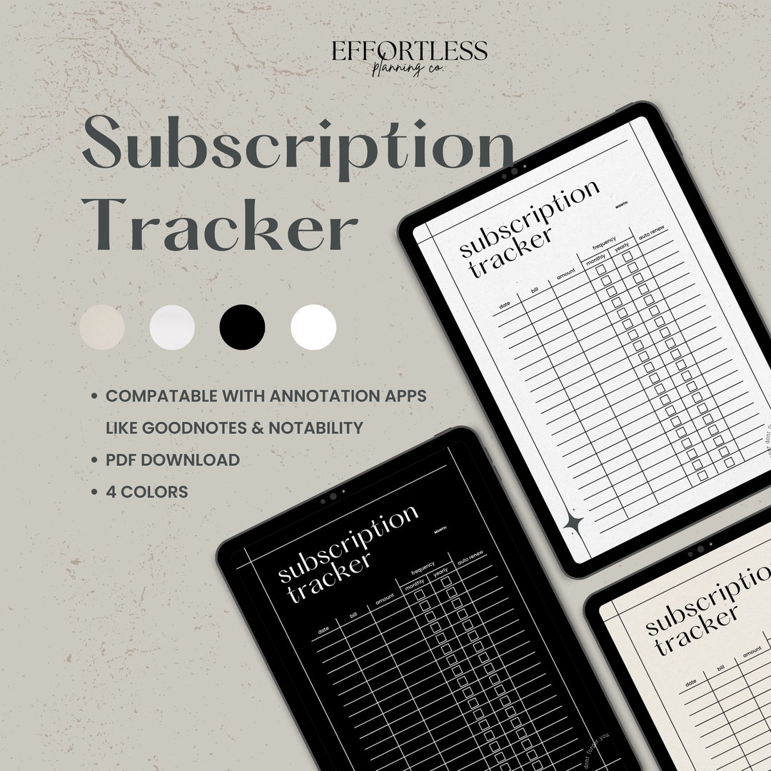 Subscription Tracker, Membership Bill Log Digital Planner Template for ...
