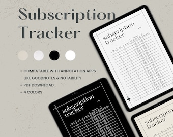 Subscription Tracker, Membership Bill Log Digital Planner Template for Goodnotes on Ipad, Printable Letter PDF, Beige Dark Minimal Pages