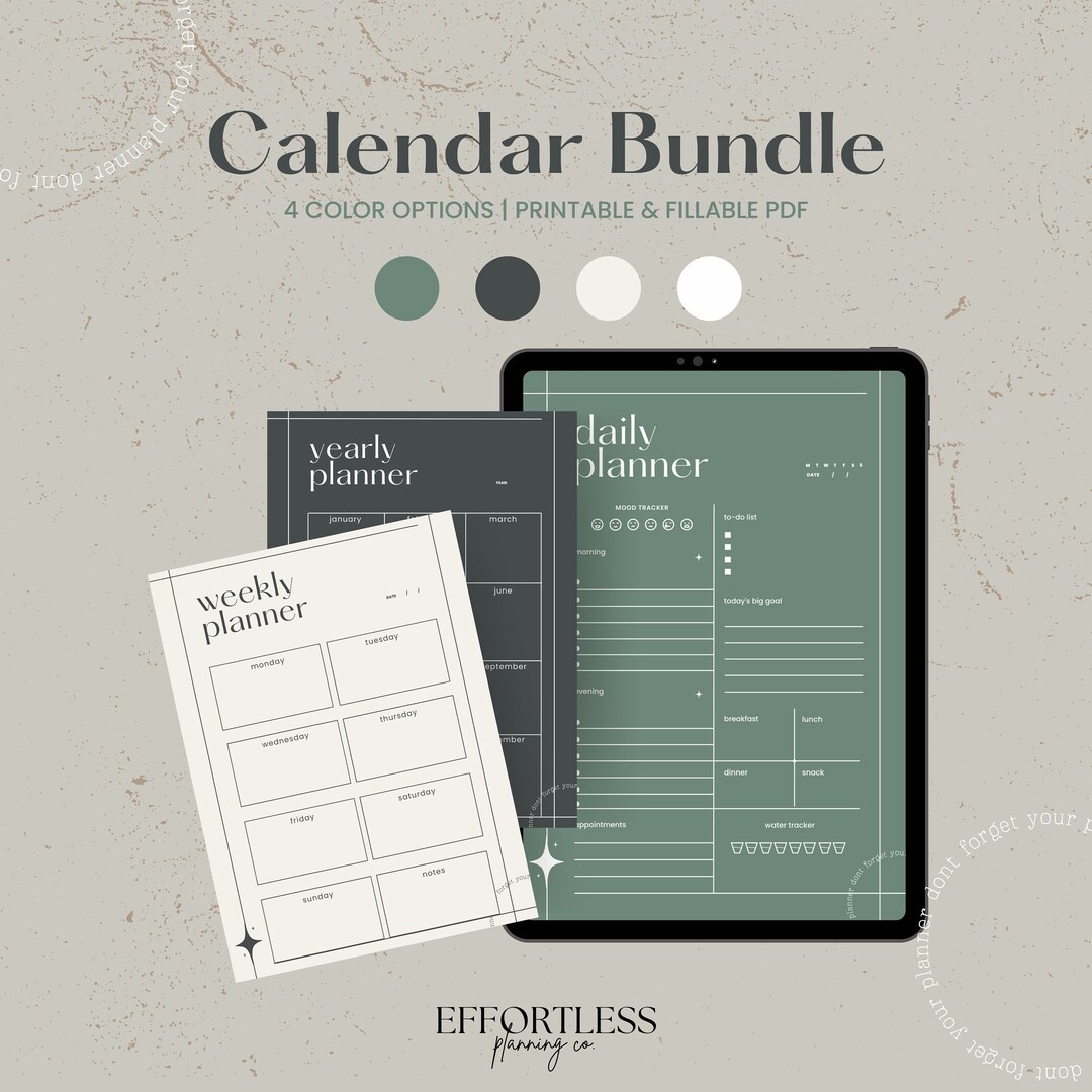 Daily Weekly Monthly Planner Bundle, Digital Planner Template Set for ...