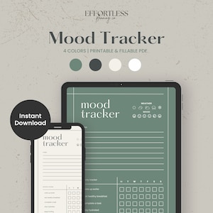 Daily Mood Tracker, Printable Mood Track, Emotion tracker, Self care journal, Mood Log, Mental health and Anxiety Tracker