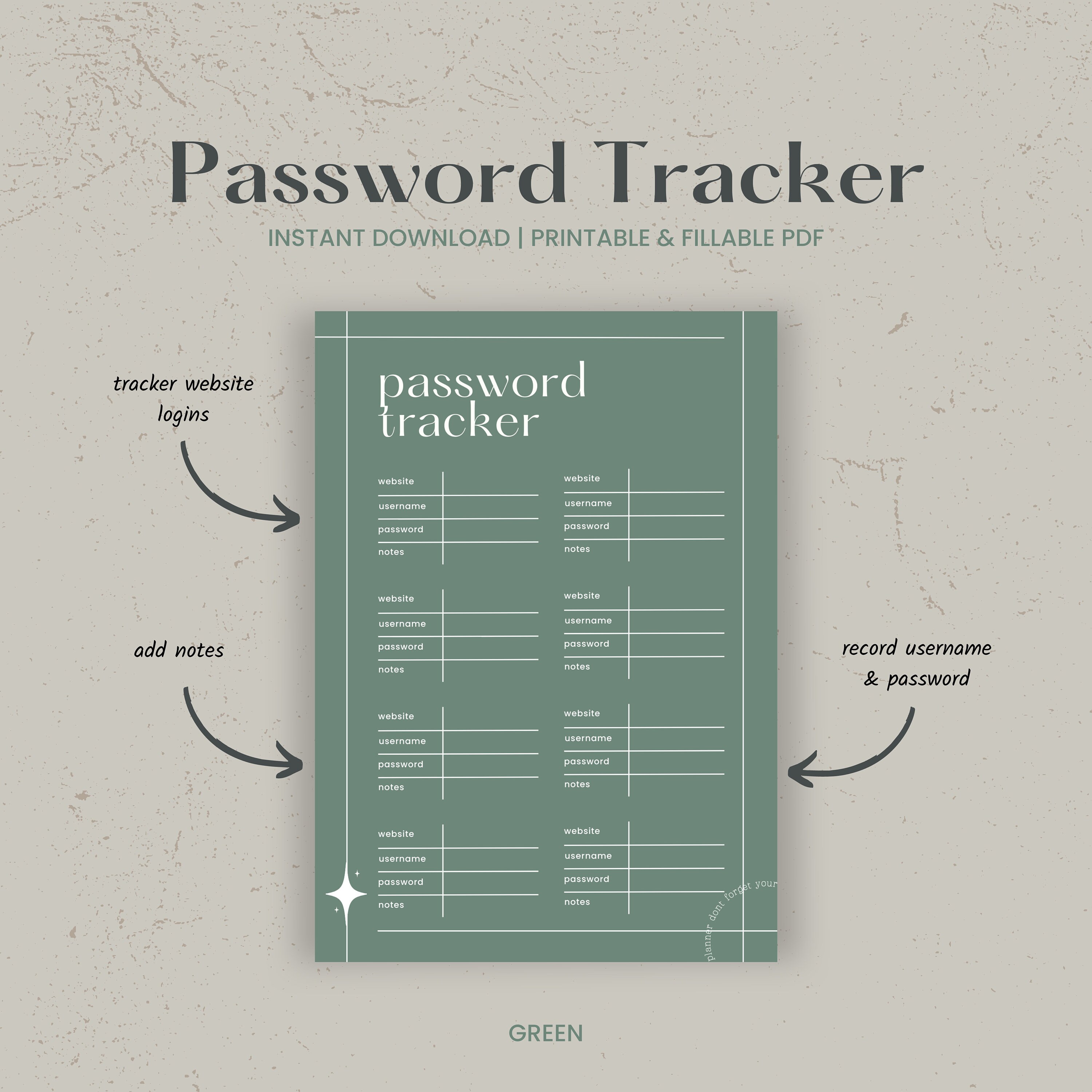 Password Tracker Printable & Fillable, Password Keeper, Password ...