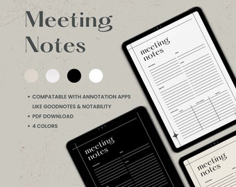 Simple Meeting Notes, Digital Meeting Minutes Template for Ipad Goodnotes, Printable PDF