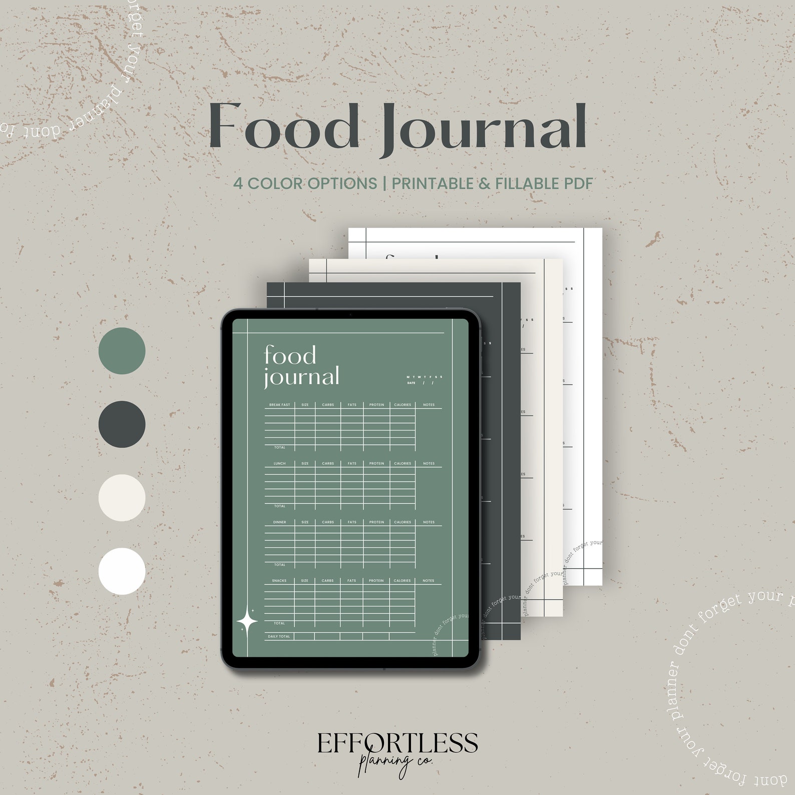 Daily Food Diary Journal, Fitness Digital Planner Template for Goodnotes on Ipad, Minimalist ...