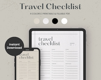 Travel Checklist, Digital Printable Travel Checklist, Travel Packing List, Vacation Checklist, Undated Editable Travel Checklist