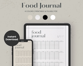 Daily Food Diary Journal, Fitness Digital Planner Template for Goodnotes on Ipad, Minimalist Calorie Tracker, Food Log, Diet Journal