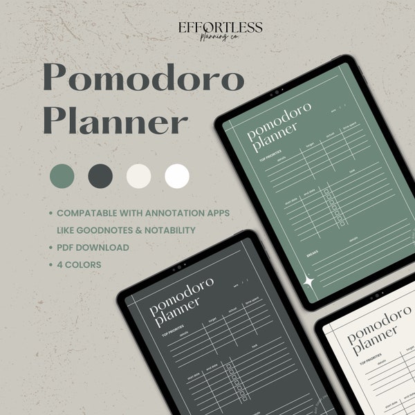 Pomodoro Tracker, Time Blocking, Time Management Digital Planner Template for Goodnotes on Ipad