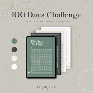 Minimalist White 100 Days Challenge Habit Checklist Planner | Printable | Digital Download
