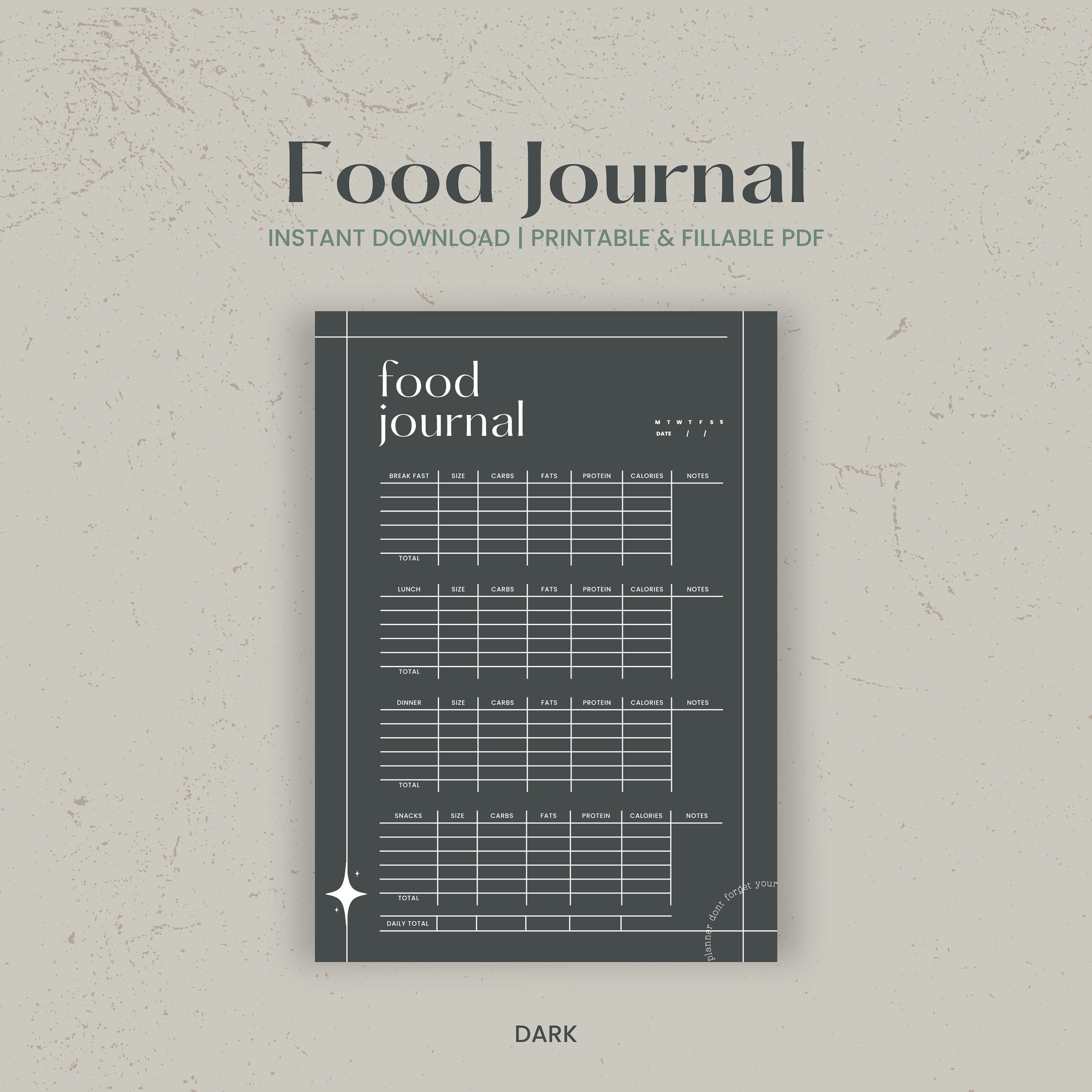 Daily Food Diary Journal, Fitness Digital Planner Template for Goodnotes on Ipad, Minimalist ...