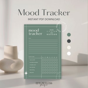 Daily Mood Tracker, Printable Mood Track, Emotion tracker, Self care journal, Mood Log, Mental health and Anxiety Tracker