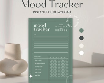 Daily Mood Tracker, Printable Mood Track, Emotion tracker, Self care journal, Mood Log, Mental health and Anxiety Tracker